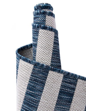 Blue 9' x 12' Outdoor Striped Rectangle Area Rug Weather Resistant for Patio, Deck, Terrace, Balcony, Porch Geometric Pattern Waterproof Carpet for Sale at Rug Engine