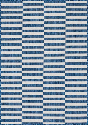 Blue 4' 1 x 6' 1 Outdoor Striped Rectangle Area Rug Weather Resistant for Patio, Deck, Terrace, Balcony, Porch Geometric Pattern Waterproof Carpet for Sale at Rug Engine