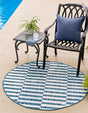 Blue 6' 1 x 6' 1 Outdoor Striped Round Area Rug Weather Resistant for Patio, Deck, Terrace, Balcony, Porch Geometric Pattern Waterproof Carpet for Sale at Rug Engine