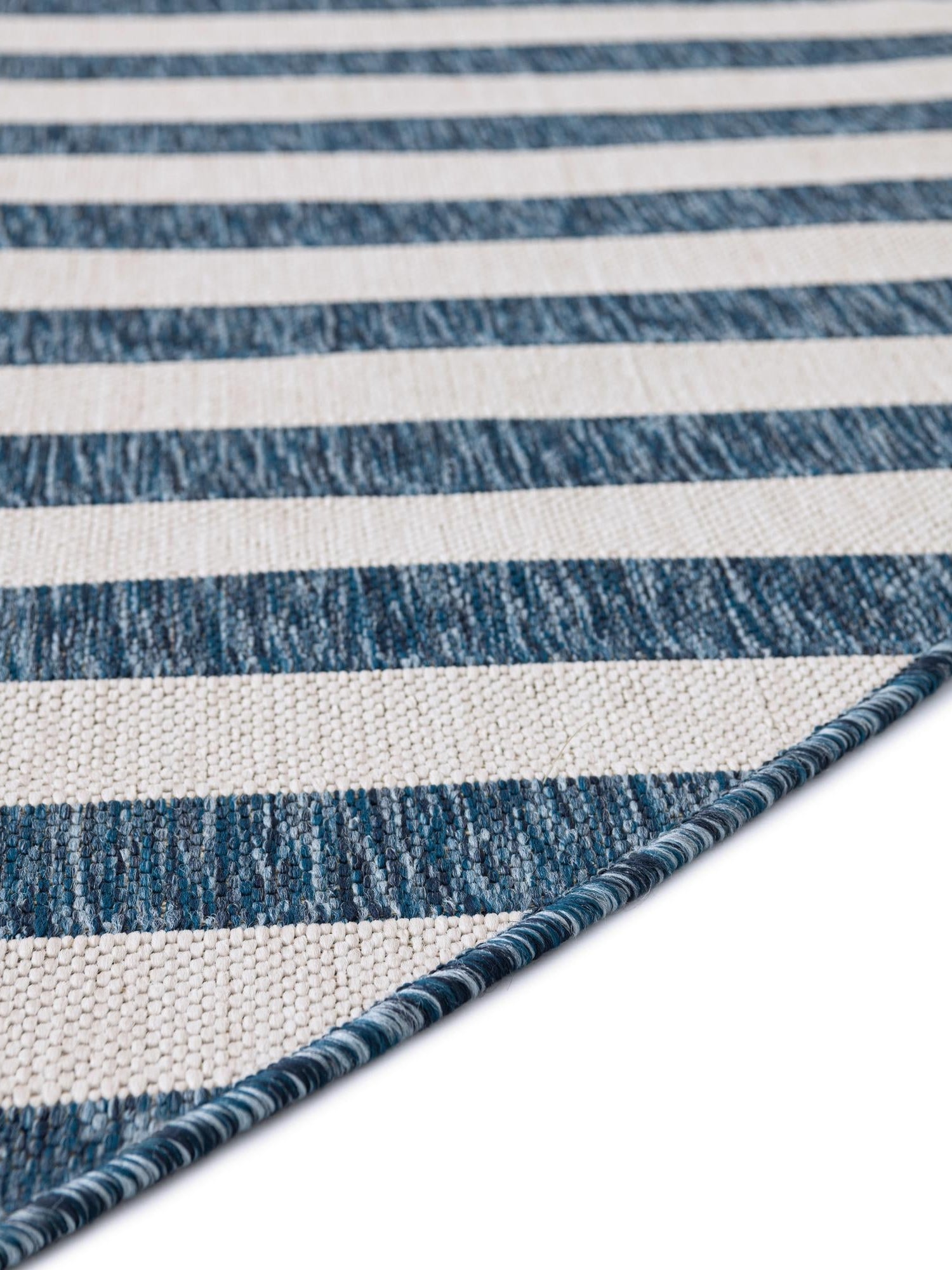 Blue 10' x 10' Outdoor Striped Round Area Rug Weather Resistant for Patio, Deck, Terrace, Balcony, Porch Geometric Pattern Waterproof Carpet for Sale at Rug Engine