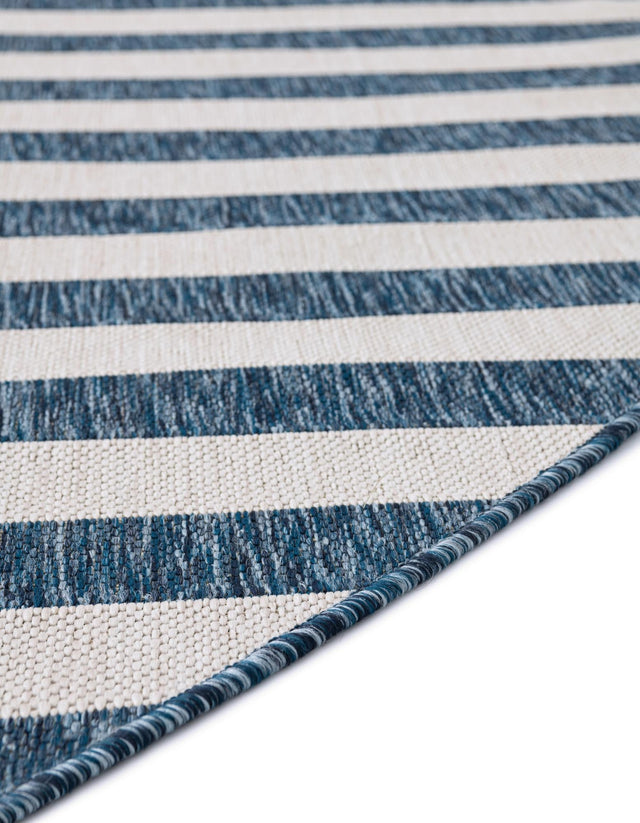Blue 4' 1 x 4' 1 Outdoor Striped Round Area Rug Weather Resistant for Patio, Deck, Terrace, Balcony, Porch