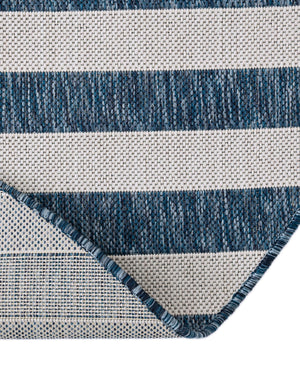 Blue 5' 3 x 5' 3 Outdoor Striped Round Area Rug Weather Resistant for Patio, Deck, Terrace, Balcony, Porch Geometric Pattern Waterproof Carpet for Sale at Rug Engine