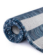 Blue 7' 10 x 7' 10 Outdoor Striped Round Area Rug Weather Resistant for Patio, Deck, Terrace, Balcony, Porch Geometric Pattern Waterproof Carpet for Sale at Rug Engine