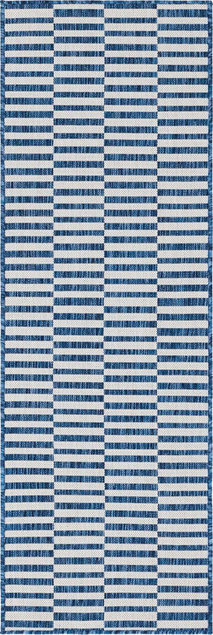 Blue 2' x 6' 1 Outdoor Striped Runner Area Rug Weather Resistant for Patio, Deck, Terrace, Balcony, Porch
