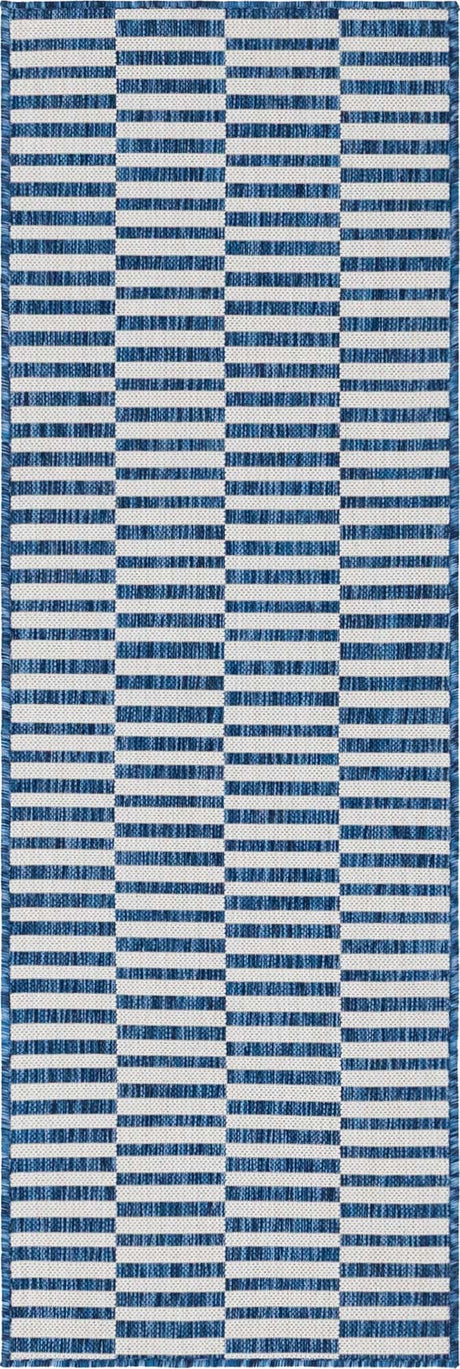 Blue 2' x 6' 1 Outdoor Striped Runner Area Rug Weather Resistant for Patio, Deck, Terrace, Balcony, Porch