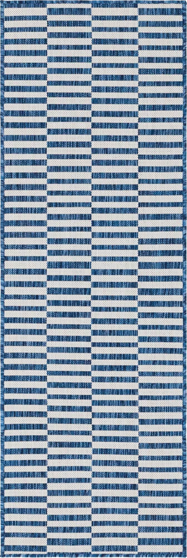 Blue 2' x 6' 1 Outdoor Striped Runner Area Rug Weather Resistant for Patio, Deck, Terrace, Balcony, Porch