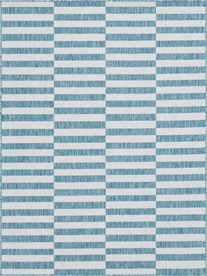 Light Aqua 9' x 12' Outdoor Striped Rectangle Area Rug Weather Resistant for Patio, Deck, Terrace, Balcony, Porch Geometric Pattern Waterproof Carpet for Sale at Rug Engine