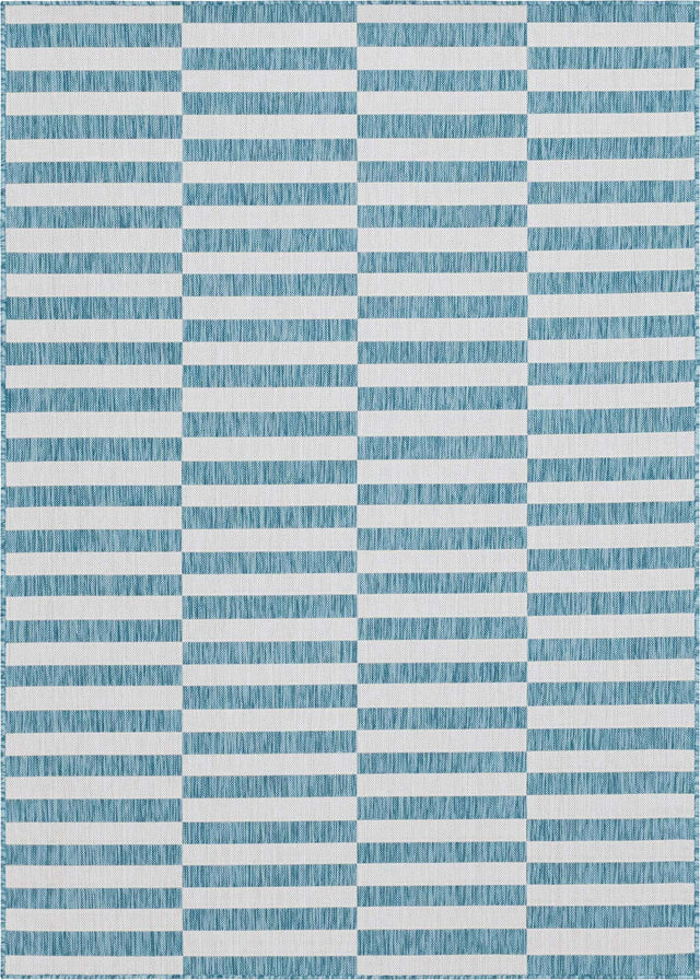 Light Aqua 7' 10 x 11' Outdoor Striped Rectangle Area Rug Weather Resistant for Patio, Deck, Terrace, Balcony, Porch Geometric Pattern Waterproof Carpet for Sale at Rug Engine