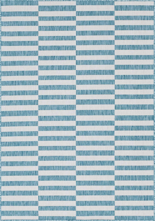 Light Aqua 7' 1 x 10' Outdoor Striped Rectangle Area Rug Weather Resistant for Patio, Deck, Terrace, Balcony, Porch Geometric Pattern Waterproof Carpet for Sale at Rug Engine