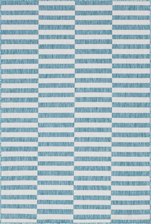 Light Aqua 6' 1 x 9' Outdoor Striped Rectangle Area Rug Weather Resistant for Patio, Deck, Terrace, Balcony, Porch Geometric Pattern Waterproof Carpet for Sale at Rug Engine