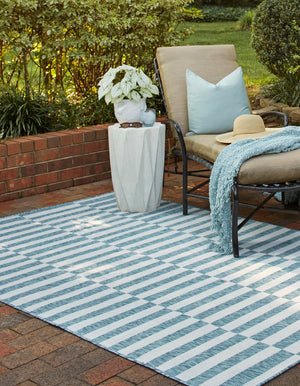 Light Aqua 5' 3 x 8' Outdoor Striped Rectangle Area Rug Weather Resistant for Patio, Deck, Terrace, Balcony, Porch Geometric Pattern Waterproof Carpet for Sale at Rug Engine