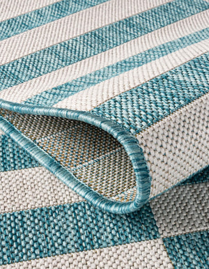 Light Aqua 5' 3 x 8' Outdoor Striped Rectangle Area Rug Weather Resistant for Patio, Deck, Terrace, Balcony, Porch Geometric Pattern Waterproof Carpet for Sale at Rug Engine