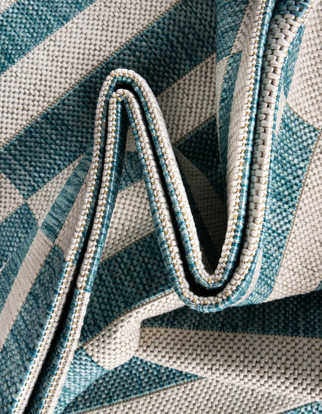 Light Aqua 5' 3 x 8' Outdoor Striped Rectangle Area Rug Weather Resistant for Patio, Deck, Terrace, Balcony, Porch Geometric Pattern Waterproof Carpet for Sale at Rug Engine