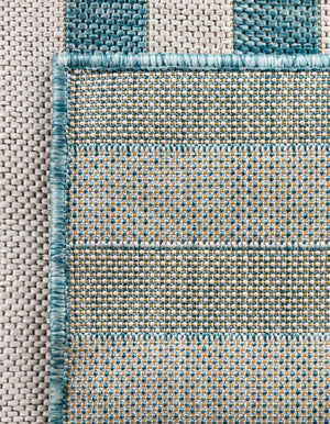 Light Aqua 5' 3 x 8' Outdoor Striped Rectangle Area Rug Weather Resistant for Patio, Deck, Terrace, Balcony, Porch Geometric Pattern Waterproof Carpet for Sale at Rug Engine