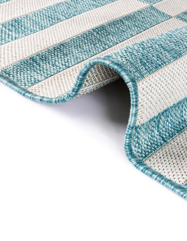 Light Aqua 5' 3 x 8' Outdoor Striped Rectangle Area Rug Weather Resistant for Patio, Deck, Terrace, Balcony, Porch Geometric Pattern Waterproof Carpet for Sale at Rug Engine