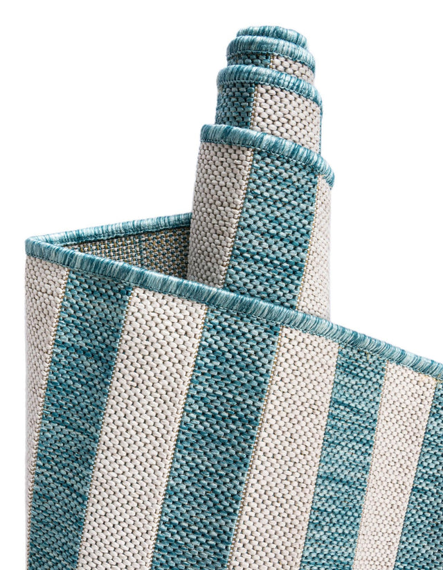 Light Aqua 5' 3 x 8' Outdoor Striped Rectangle Area Rug Weather Resistant for Patio, Deck, Terrace, Balcony, Porch Geometric Pattern Waterproof Carpet for Sale at Rug Engine