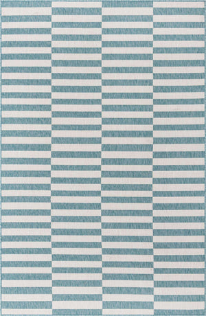 Light Aqua 5' 3 x 8' Outdoor Striped Rectangle Area Rug Weather Resistant for Patio, Deck, Terrace, Balcony, Porch Geometric Pattern Waterproof Carpet for Sale at Rug Engine