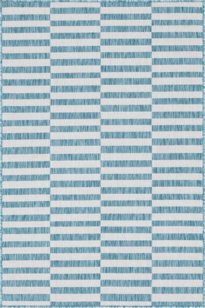 Light Aqua 4' 1 x 6' 1 Outdoor Striped Rectangle Area Rug Weather Resistant for Patio, Deck, Terrace, Balcony, Porch Geometric Pattern Waterproof Carpet for Sale at Rug Engine