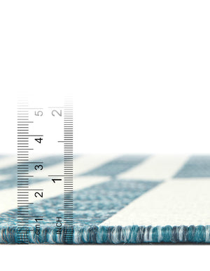 Light Aqua 4' 1 x 4' 1 Outdoor Striped Round Area Rug Weather Resistant for Patio, Deck, Terrace, Balcony, Porch Geometric Pattern Waterproof Carpet for Sale at Rug Engine