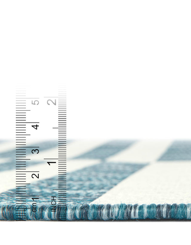 Light Aqua 4' 1 x 4' 1 Outdoor Striped Round Area Rug Weather Resistant for Patio, Deck, Terrace, Balcony, Porch Geometric Pattern Waterproof Carpet for Sale at Rug Engine