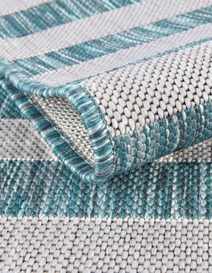 Light Aqua 4' 1 x 4' 1 Outdoor Striped Round Area Rug Weather Resistant for Patio, Deck, Terrace, Balcony, Porch Geometric Pattern Waterproof Carpet for Sale at Rug Engine