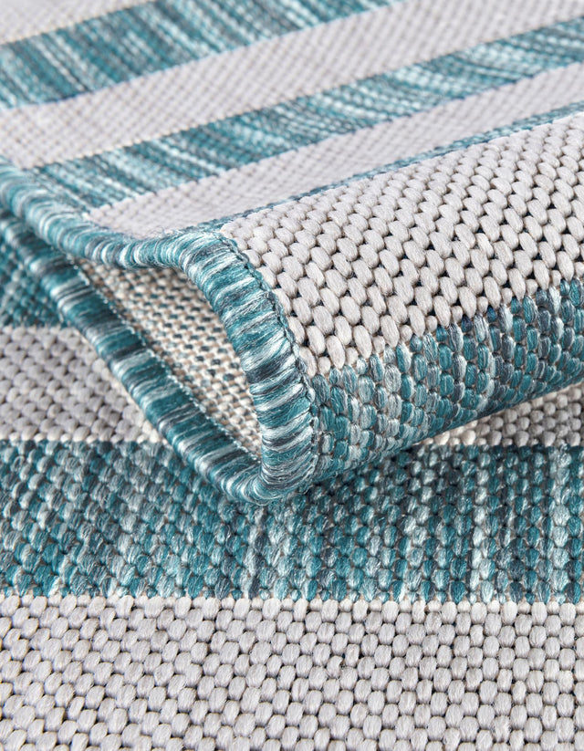 Light Aqua 4' 1 x 4' 1 Outdoor Striped Round Area Rug Weather Resistant for Patio, Deck, Terrace, Balcony, Porch Geometric Pattern Waterproof Carpet for Sale at Rug Engine