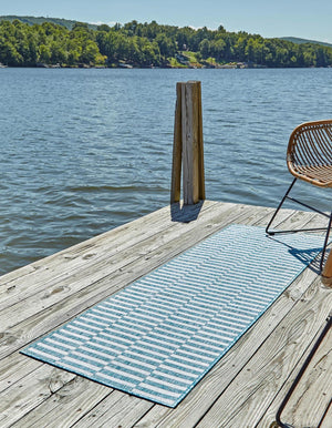 Light Aqua 2' x 6' 1 Outdoor Striped Runner Area Rug Weather Resistant for Patio, Deck, Terrace, Balcony, Porch Geometric Pattern Waterproof Carpet for Sale at Rug Engine