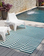 Teal 4' 1 x 6' 1 Outdoor Striped Rectangle Area Rug Weather Resistant for Patio, Deck, Terrace, Balcony, Porch Geometric Pattern Waterproof Carpet for Sale at Rug Engine