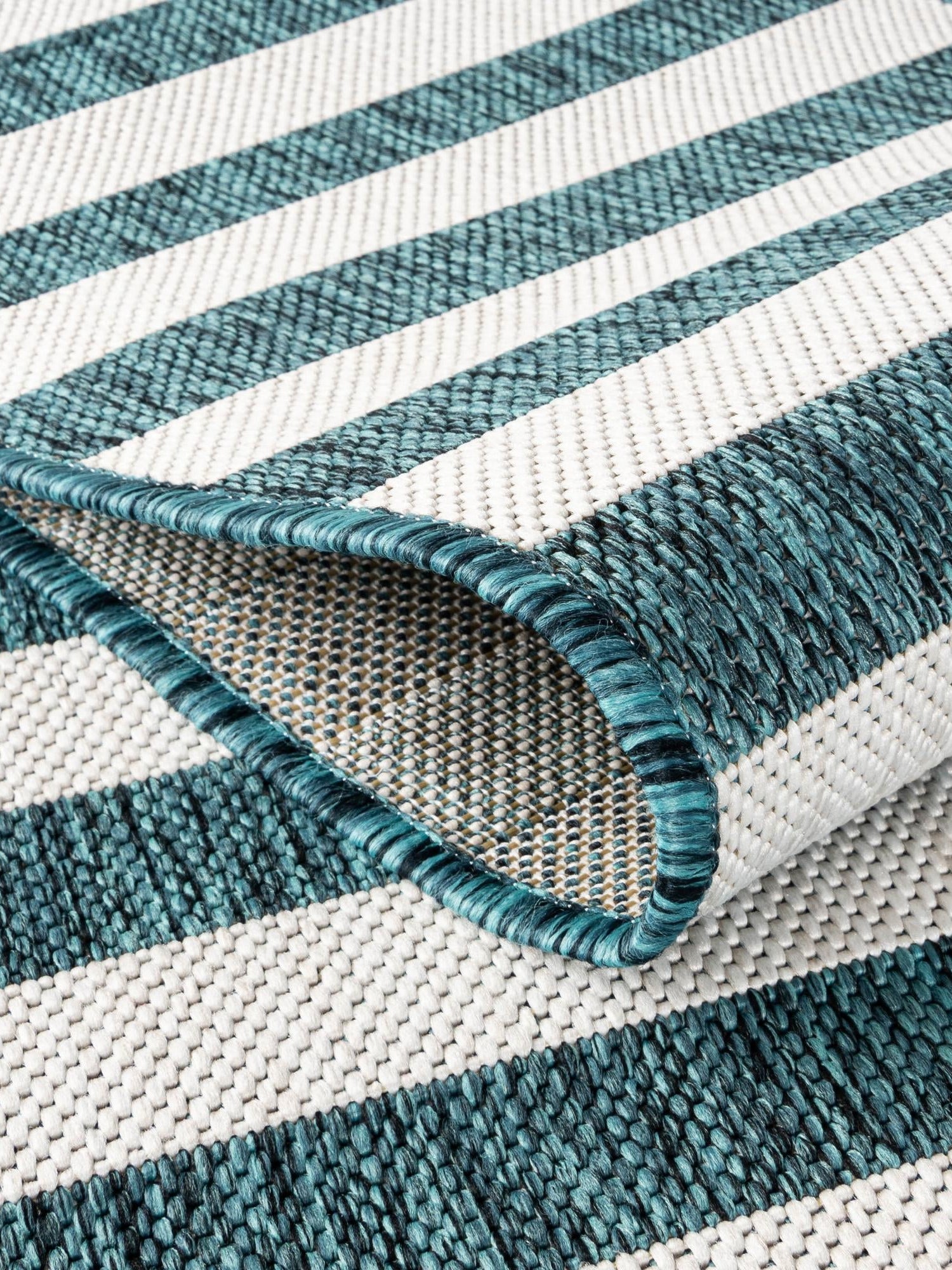 Teal 9' x 12' Outdoor Striped Rectangle Area Rug Weather Resistant for Patio, Deck, Terrace, Balcony, Porch Geometric Pattern Waterproof Carpet for Sale at Rug Engine
