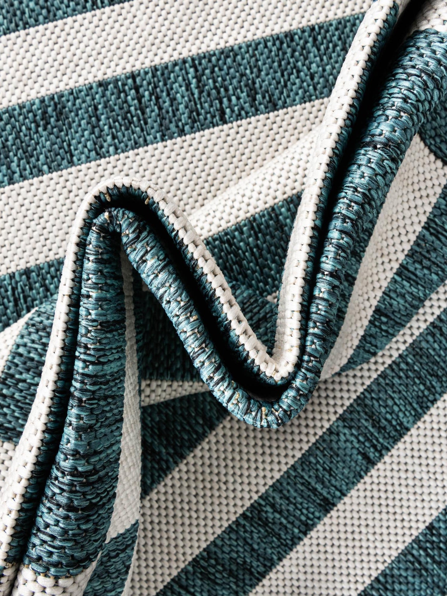 Teal 9' x 12' Outdoor Striped Rectangle Area Rug Weather Resistant for Patio, Deck, Terrace, Balcony, Porch Geometric Pattern Waterproof Carpet for Sale at Rug Engine