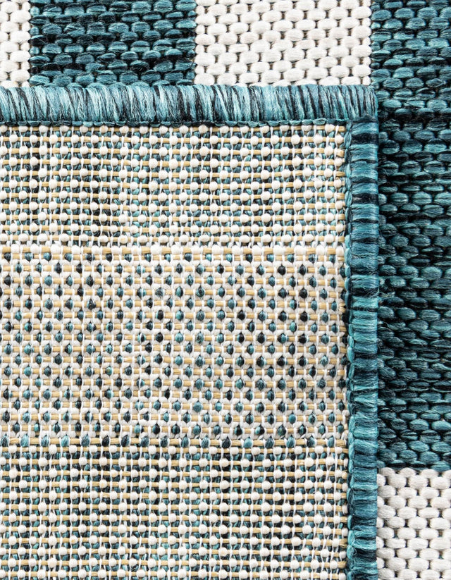 Teal 7' 1 x 10' Outdoor Striped Rectangle Area Rug Weather Resistant for Patio, Deck, Terrace, Balcony, Porch Geometric Pattern Waterproof Carpet for Sale at Rug Engine