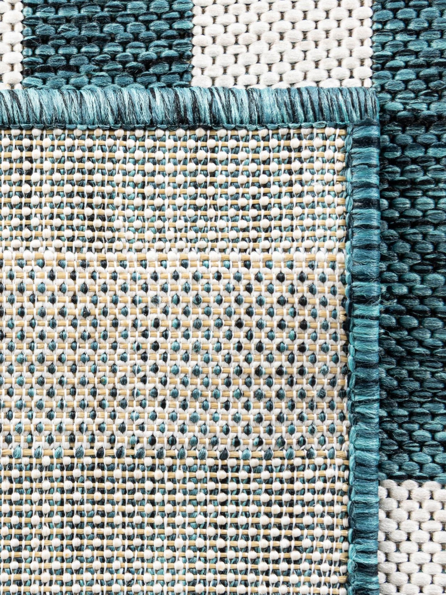 Teal 9' x 12' Outdoor Striped Rectangle Area Rug Weather Resistant for Patio, Deck, Terrace, Balcony, Porch Geometric Pattern Waterproof Carpet for Sale at Rug Engine