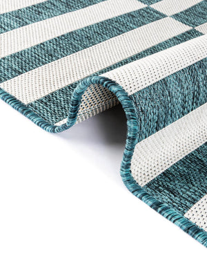 Teal 4' 1 x 6' 1 Outdoor Striped Rectangle Area Rug Weather Resistant for Patio, Deck, Terrace, Balcony, Porch Geometric Pattern Waterproof Carpet for Sale at Rug Engine