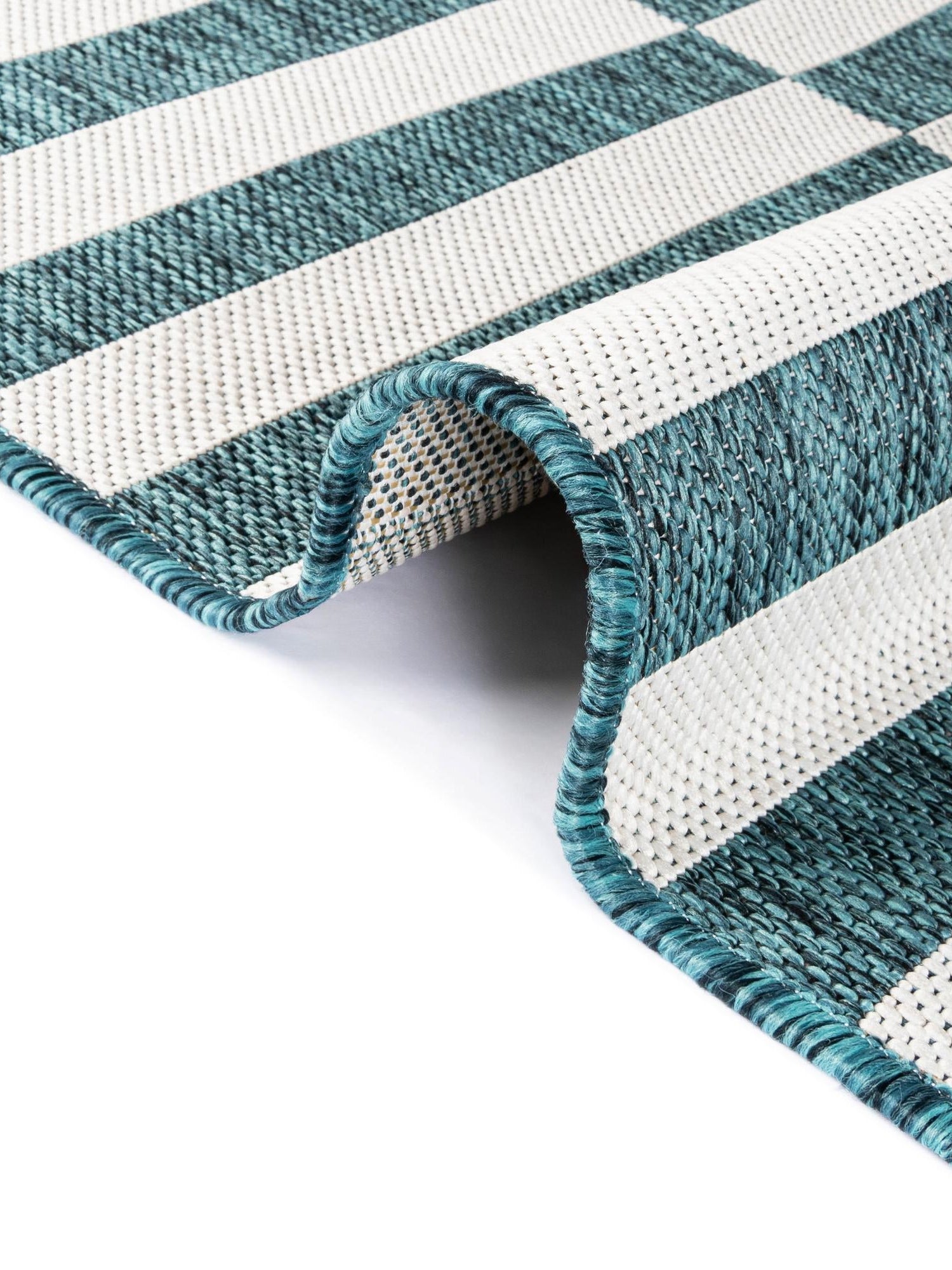 Teal 5' 3 x 8' Outdoor Striped Rectangle Area Rug Weather Resistant for Patio, Deck, Terrace, Balcony, Porch Geometric Pattern Waterproof Carpet for Sale at Rug Engine