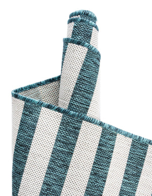 Teal 7' 1 x 10' Outdoor Striped Rectangle Area Rug Weather Resistant for Patio, Deck, Terrace, Balcony, Porch Geometric Pattern Waterproof Carpet for Sale at Rug Engine