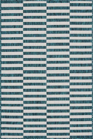 Teal 4' 1 x 6' 1 Outdoor Striped Rectangle Area Rug Weather Resistant for Patio, Deck, Terrace, Balcony, Porch Geometric Pattern Waterproof Carpet for Sale at Rug Engine
