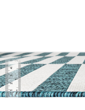 Teal 4' 1 x 4' 1 Outdoor Striped Round Area Rug Weather Resistant for Patio, Deck, Terrace, Balcony, Porch Geometric Pattern Waterproof Carpet for Sale at Rug Engine