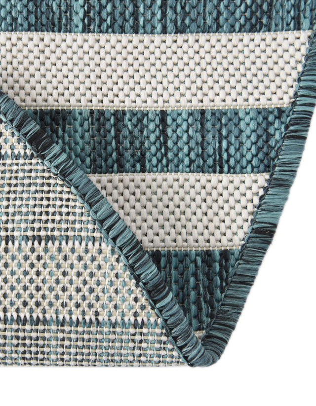 Teal 4' 1 x 4' 1 Outdoor Striped Round Area Rug Weather Resistant for Patio, Deck, Terrace, Balcony, Porch Geometric Pattern Waterproof Carpet for Sale at Rug Engine