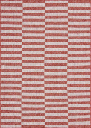 Rust Red 8' x 11' Outdoor Striped Rectangle Area Rug Weather Resistant for Patio, Deck, Terrace, Balcony, Porch Geometric Pattern Waterproof Carpet for Sale at Rug Engine