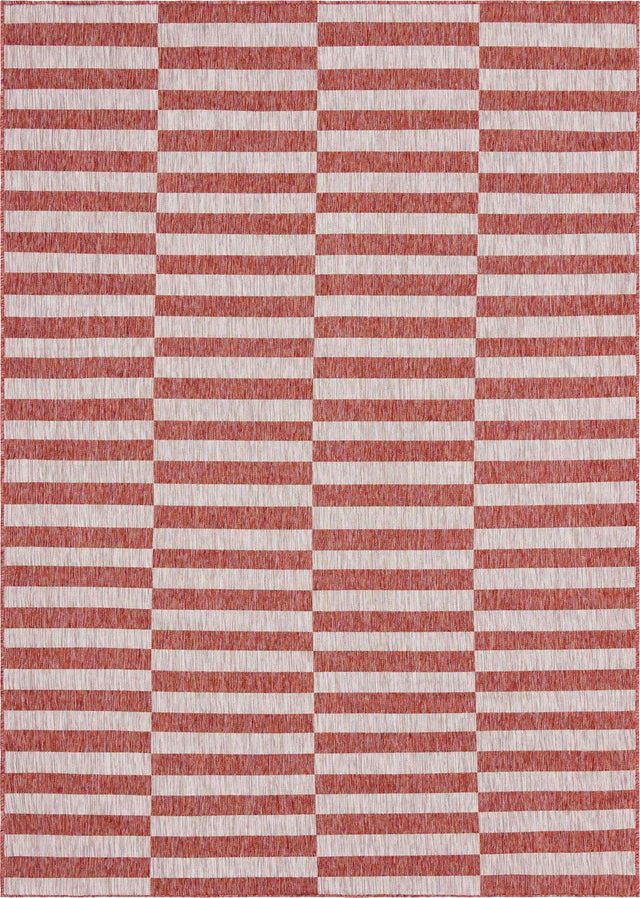 Rust Red 8' x 11' Outdoor Striped Rectangle Area Rug Weather Resistant for Patio, Deck, Terrace, Balcony, Porch Geometric Pattern Waterproof Carpet for Sale at Rug Engine