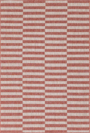 Rust Red 6' 1 x 9' Outdoor Striped Rectangle Area Rug Weather Resistant for Patio, Deck, Terrace, Balcony, Porch Geometric Pattern Waterproof Carpet for Sale at Rug Engine