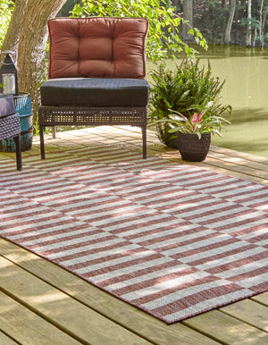 Rust Red 5' 3 x 8' Outdoor Striped Rectangle Area Rug Weather Resistant for Patio, Deck, Terrace, Balcony, Porch
