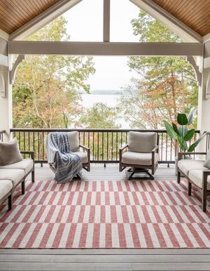 Rust Red 5' 3 x 8' Outdoor Striped Rectangle Area Rug Weather Resistant for Patio, Deck, Terrace, Balcony, Porch