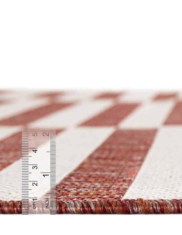 Rust Red 5' 3 x 8' Outdoor Striped Rectangle Area Rug Weather Resistant for Patio, Deck, Terrace, Balcony, Porch