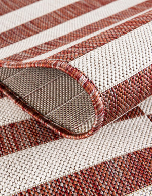 Rust Red 8' x 11' Outdoor Striped Rectangle Area Rug Weather Resistant for Patio, Deck, Terrace, Balcony, Porch Geometric Pattern Waterproof Carpet for Sale at Rug Engine