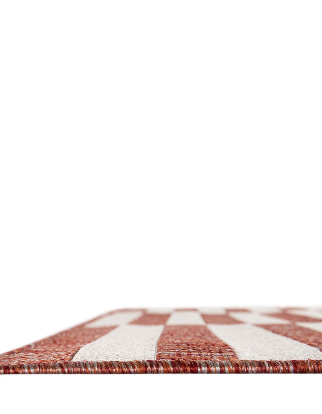Rust Red 5' 3 x 8' Outdoor Striped Rectangle Area Rug Weather Resistant for Patio, Deck, Terrace, Balcony, Porch