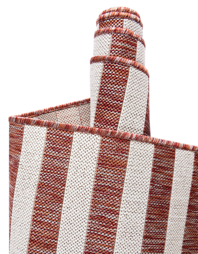 Rust Red 7' 1 x 10' Outdoor Striped Rectangle Area Rug Weather Resistant for Patio, Deck, Terrace, Balcony, Porch Geometric Pattern Waterproof Carpet for Sale at Rug Engine