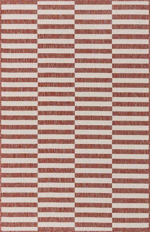 Rust Red 5' 3 x 8' Outdoor Striped Rectangle Area Rug Weather Resistant for Patio, Deck, Terrace, Balcony, Porch