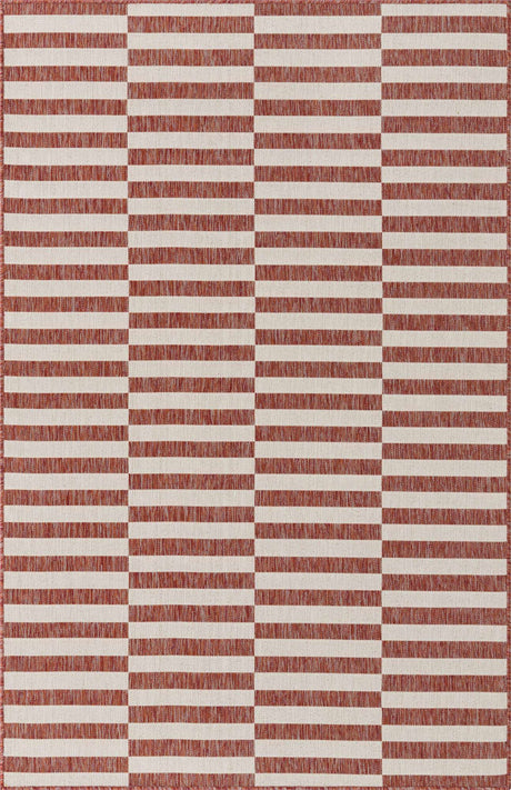 Rust Red 5' 3 x 8' Outdoor Striped Rectangle Area Rug Weather Resistant for Patio, Deck, Terrace, Balcony, Porch