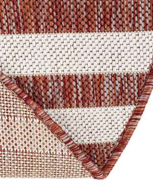 Rust Red 4' 1 x 4' 1 Outdoor Striped Round Area Rug Weather Resistant for Patio, Deck, Terrace, Balcony, Porch Geometric Pattern Waterproof Carpet for Sale at Rug Engine